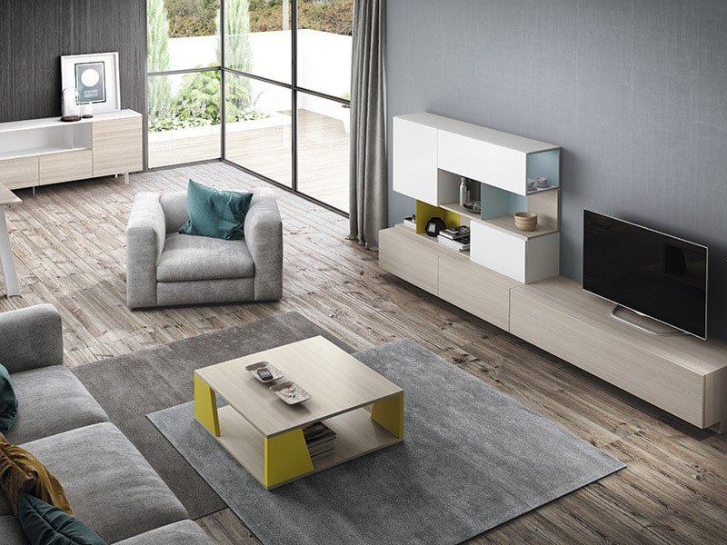 Mueble de televisión modular lacado en blanco brillante en Tomelloso