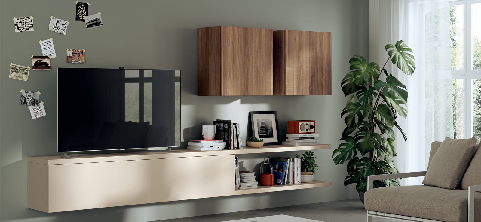 Muebles de salón modernos con zona de escritorio a medida en Tomelloso